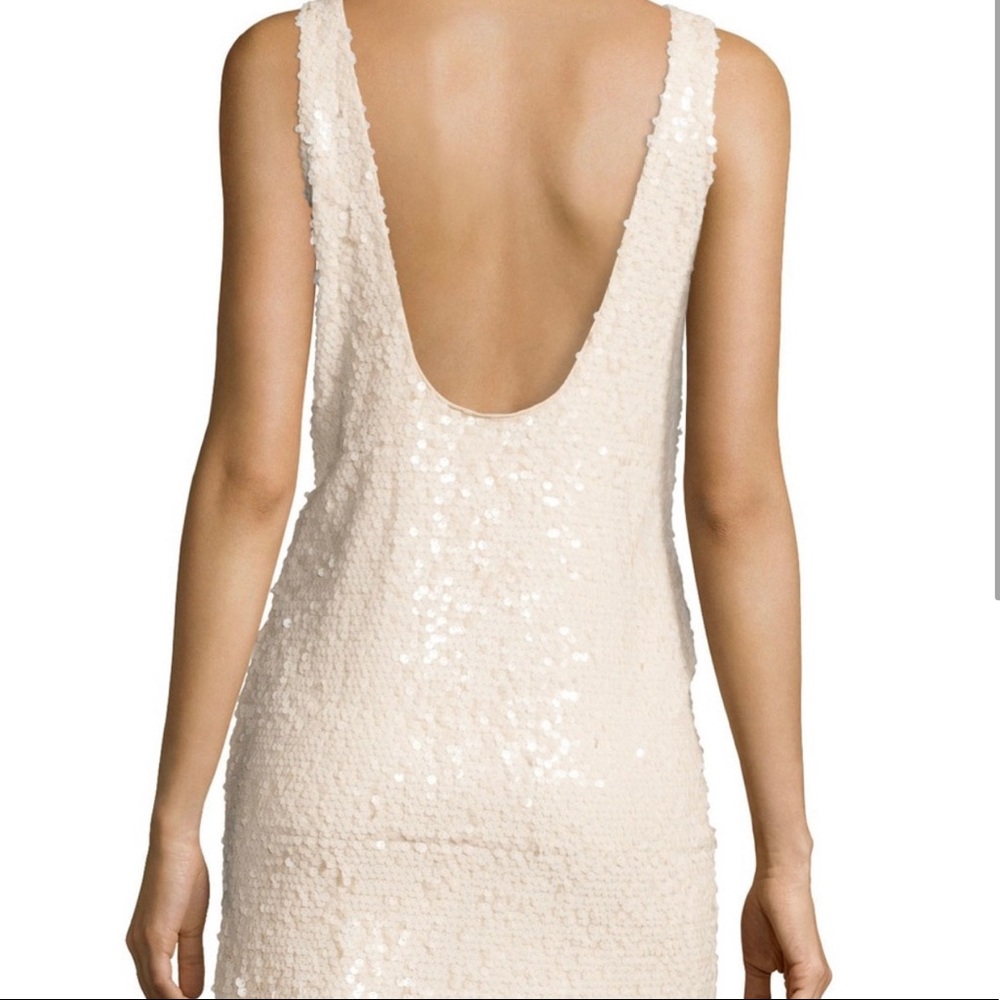 JAYGODFREY Beige Sequin Low Scoop Back Mini Dress